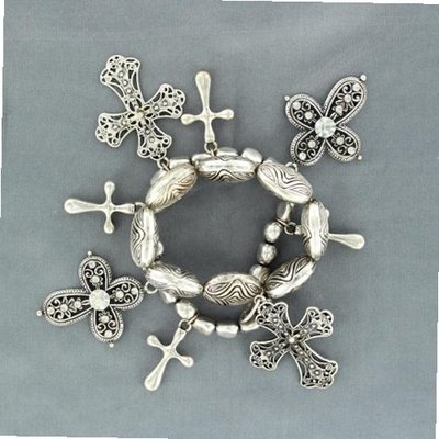 Blazin Roxx 29665 Double Strand Cross Charm Bracelet Silver