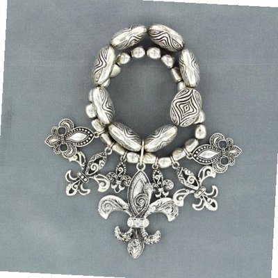 Blazin Roxx 29667 Double Strand Fleur De Lis Charm Bracelet Silver