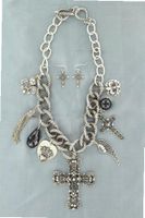 Blazin Roxx 29711 Cross and Wing Charm Jewelry Set Silver