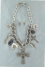 Blazin Roxx 29711 Cross and Wing Charm Jewelry Set Silver
