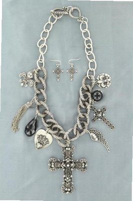 Blazin Roxx 29711 Cross and Wing Charm Jewelry Set Silver