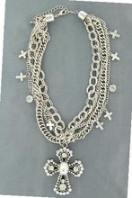 Blazin Roxx 29713 Five Strand Rhinestone Cross Jewelry Set Silver