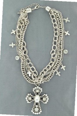 Blazin Roxx 29713 Five Strand Rhinestone Cross Jewelry Set Silver