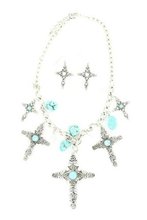 Blazin Roxx 29725 Rose Print Cross Jewelry Set Turquoise/Silver