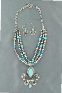 Blazin Roxx 29729 Fleur De Lis Jewelry Set Turquoise/Silver