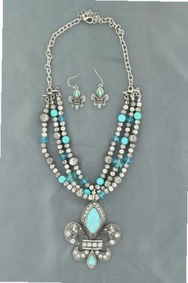 Blazin Roxx 29729 Fleur De Lis Jewelry Set Turquoise/Silver