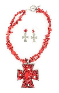 Blazin Roxx 2980004 Stone Cross Necklace Red Stone