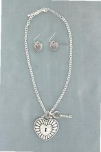 Blazin Roxx 29805 Locked Heart and Key Jewelry Set Silver