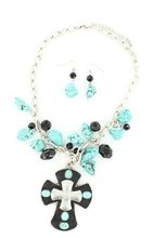 Blazin Roxx 29816 Large Cross Jewelrys Set Turquoise/Black