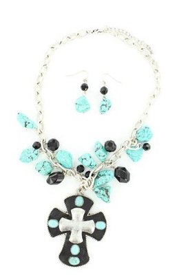 Blazin Roxx 29816 Large Cross Jewelrys Set Turquoise/Black