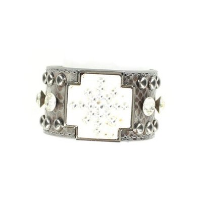 Blazin Roxx 30368 Spur Rowel Leather Cuff Bracelet Black/Silver