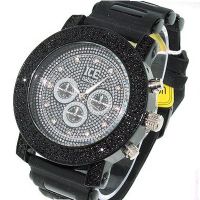 3 Row o' Rocks Iced out Black Chrome Hiphop Bling Rubber strap