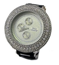 3 Rows of Ice Silver Plated Hiphop Bling Black Rubber strap