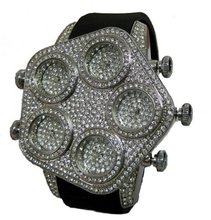 Fully Iced Silver Faux Diamond 5 Time Zone hipHop Bling