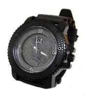 Iced out 3D Crystal face Hiphop Bling ALL BLACK Rubber strap