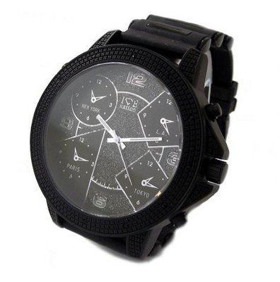 Jumbo designer style Iced out All Black Rubber Strap Hiphop Bling