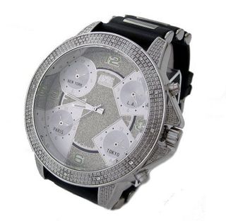 Jumbo designer style Iced out ALL SILVER Rubber Strap Hiphop Bling