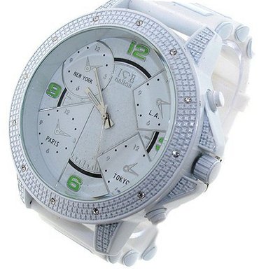 Jumbo designer style Iced out All White Rubber Strap Hiphop Bling