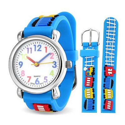 Bling Jewelry Blue Boys Choo Choo Train Analog Kids Stainless Steel Back