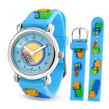Bling Jewelry Blue Boys Trucks Analog Kids Stainless Steel Back Photo Dial