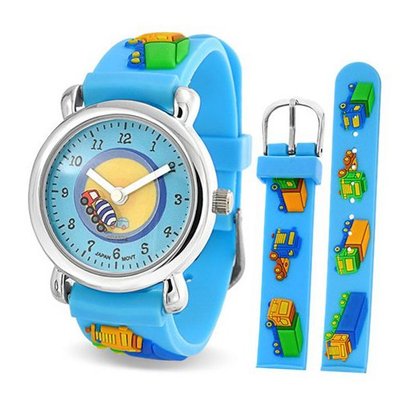 Bling Jewelry Blue Boys Trucks Analog Kids Stainless Steel Back Photo Dial
