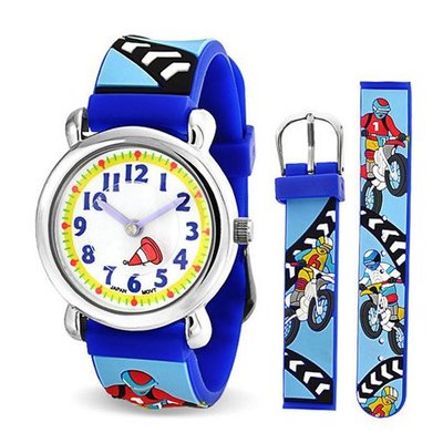 Bling Jewelry Boys Blue Dirt Bike Sports Kids Stainless Steel Back