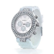 Bling Jewelry Geneva Rubber Silicone CZ Bezel Chronograph White