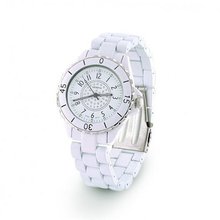 Bling Jewelry Geneva White Enamel Crystal Dial Fashion