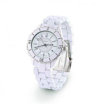 Bling Jewelry Geneva White Enamel Crystal Dial Fashion