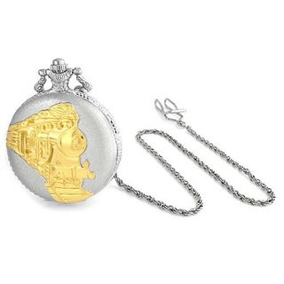 Bling Jewelry Silver and Gold Plated Steam Engine Train Quartz Pocket