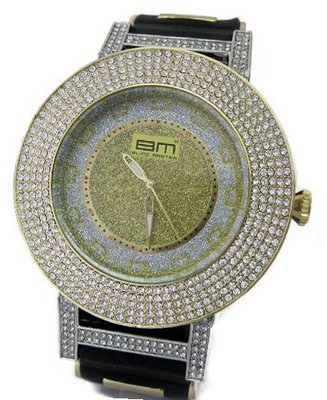 Bling MRSTER 5 Row of Ice Gold Plated Black Rubber strap Hiphop