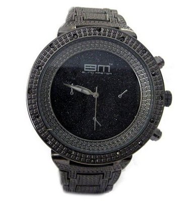 Bling MRSTER Classy Gun Metal Bezel & Hematite Stone Metal Strap HipHop