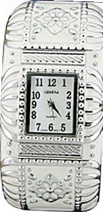 Enamel Print Cuff White and Silver 7 Inches Around