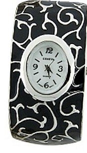 Enamel Vine Print Cuff Black Silver, 7 Inches Around