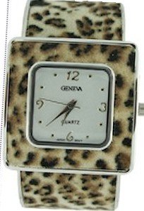 Fuzzy Leopard Animal Print Cuff Style Geneva Quartz , 7 Inches Around
