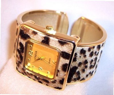 Fuzzy Leopard Animal Print Cuff Style Geneva Quartz