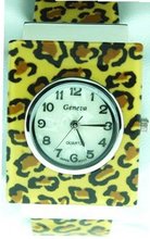 Leopard Design Bangle Cuff Geneva Quartz Hard Plastic Band, 7 Inches Around
