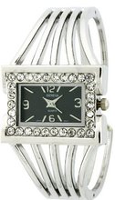 Rectangle Black Face Cuff with Crystals Around Dial 7 Inches Around