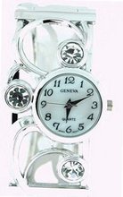 Silver Metal Bangle Cuff with Clear White Crystals, 7 Inches Around