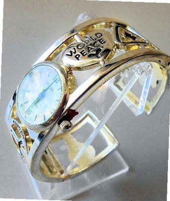 Silvertone Color Cuff Band World Peace, Peace Sign, Awareness Ribbon