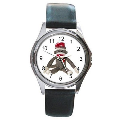Sitting Sock Monkey Design Leather Band