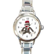 Sock Monkey Sitting Design Italian Charm Metal Silvertone 26402323