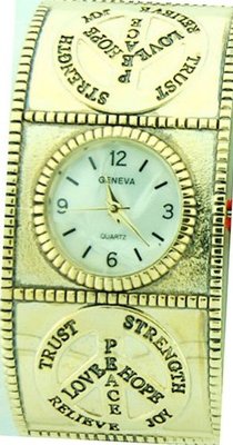 Southwest Goldtone Color Cuff with Peace Sign Wide Band, 7 Inches Around