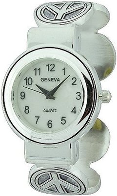 Southwest Silver Color Cuff with Peace Sign Band, 7 Inches Around