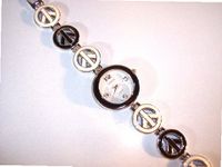 uBlue Skies Plus Black and White Quartz Stainless Steel Peace Sign Band 