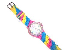 uBlue Skies Plus Pastel Stripe Band Quartz Crystal Framed Face Soft Plastic Band 