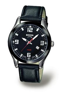 Boccia B3555-01 Titanium Sapphire Crystal Black Leather Strap