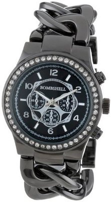 Bombshell BS0716BK Rhinestone Case Chain Link Gunmetal Woven Bracelet