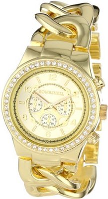 Bombshell BS0716GO Rhinestone Case Chain Link Gold Woven Bracelet