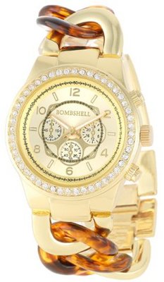 Bombshell BS0716GT Rhinestone Case Chain Link Gold and Tortoise Woven Bracelet